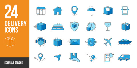 Delivery and shipping icon set in filled style. Delivery and shipping simple filled style symbol sign for apps and website and infographic vector illustration.