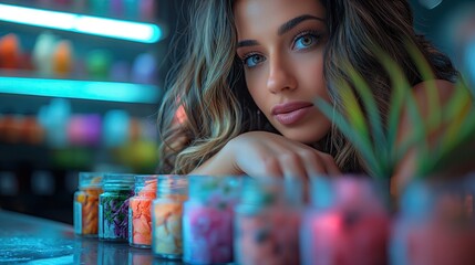 Portrait of a beautiful young woman with makeup and manicure in a beauty salon - obrazy, fototapety, plakaty