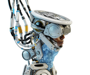 Transcendent Healing: The Cyborg Medic Veiled in Human Skin with sci-fi Halo