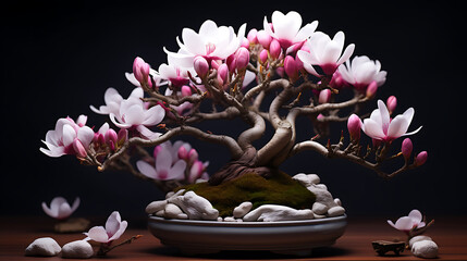 Exquisite bonsai magnolia tree extremely detailed plant photography image