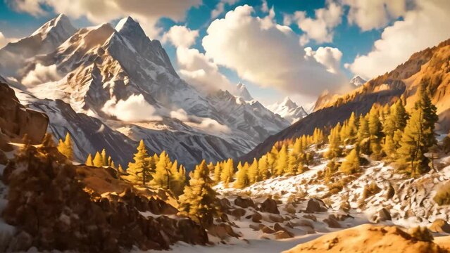 Matterhorn mountain peak in autumn, Zermatt, Switzerland, Colorful in autumn forest and snow mountain at Yading nature reserve, AI Generated