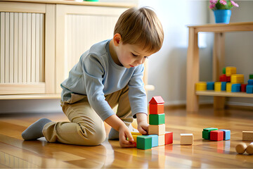 Little child playing with blocks