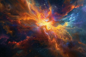 Interstellar Blaze: Vivid Nebula with Radiant Star Core and Cosmic Clouds