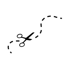 Scissors black color line depicted with dashed, implying movement and precision vector
