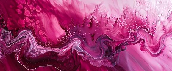 Velvet burgundy and electric pink create a mesmerizing dance of contrast on a vivid liquid canvas.