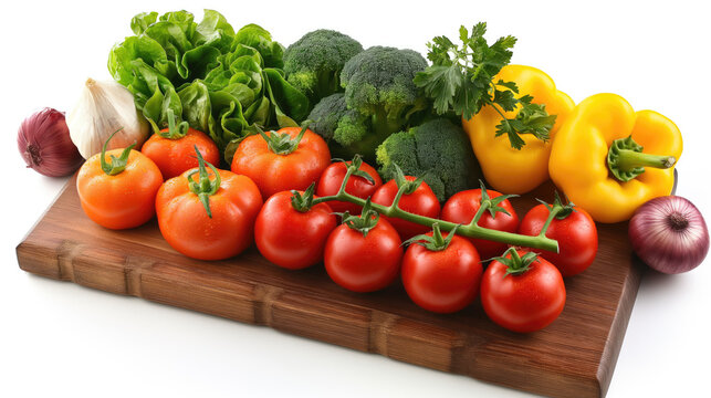 Board with fresh organic vegetables, healthy food, vegetarianism.
