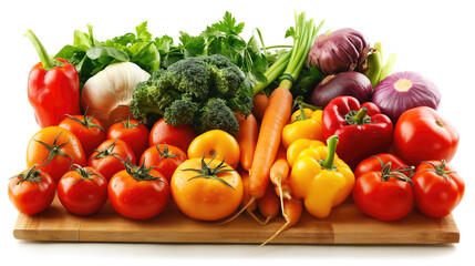 Board with fresh organic vegetables, healthy food, vegetarianism.