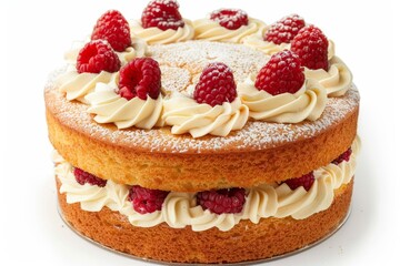 Obraz na płótnie Canvas Victoria sponge cake with vanilla frosting on white background
