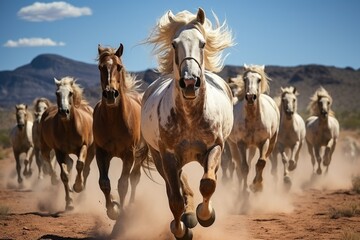 Stallion horses run in the desert