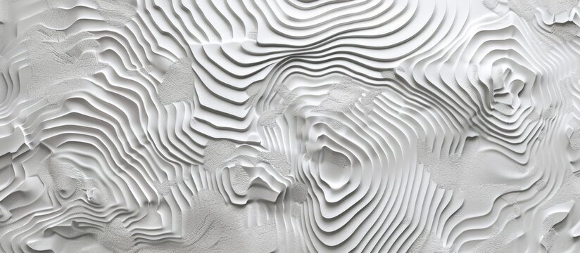 A close up of a white wood surface with a geometric monochrome pattern, resembling a natural landscape. The intricate design resembles an organisms pattern, reminiscent of monochrome photography