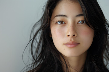 Naklejka premium Photo portrait of a beautiful Japanese young woman, isolated on white background