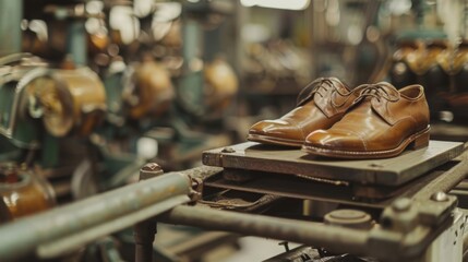 Fototapeta na wymiar Shoe factory. Footwear manufacturing facility utilizing automated production processes.