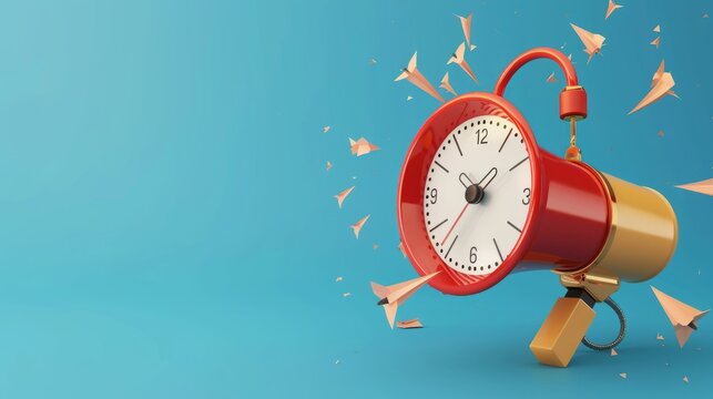 Time to sale discount marketing announce megaphone special offer alert 3d icon realistic vector illustration. Retail price off commercial ad limited clearance shopping deal loudspeaker alarm clock