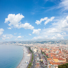 cityscape of Nice with beach and sea, cote dAzur, France