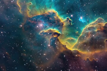 Fototapeta na wymiar Cosmic Majesty: Radiant Nebula Pillars with Star-Studded Sky Backdrop