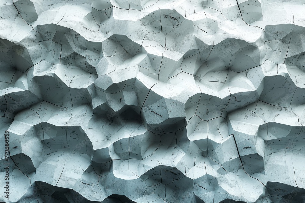 Poster a visually captivating image showing a 3d geometric pattern with a textured white surface and subtle