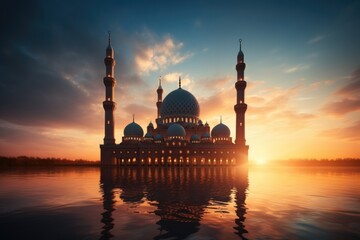 Mosque at sunset religious culture - obrazy, fototapety, plakaty