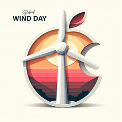 Global wind day | Global wind day poster, Wind energy. wind day, vector, Wind energy. vector Global Wind Day. Global Wind Day post, National Big Wind Day. flat illustration for wind day. poster,  - obrazy, fototapety, plakaty