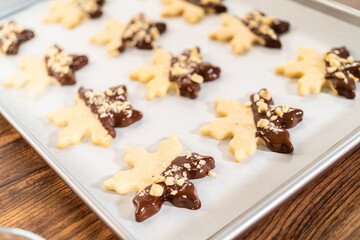 Making Cutout Sugar Cookies, Chocolate-Dipped, Hazelnut-Sprinkled