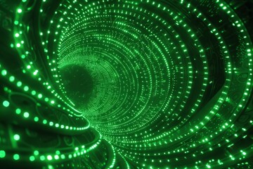 Fototapeta premium Green Abstract Light Tunnel Visualization Illustrating the Concept of Speed and Technology.
