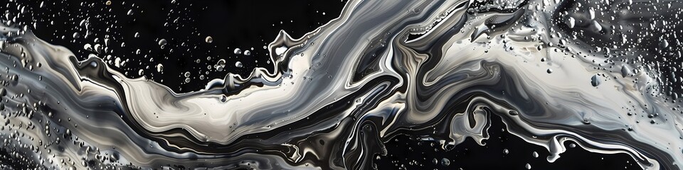 Liquid silver and midnight black create an enigmatic abstract scene, full of mystery and allure.