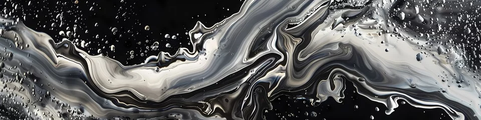 Fotobehang Liquid silver and midnight black create an enigmatic abstract scene, full of mystery and allure. © LOVE ALLAH LOVE
