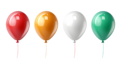 red yellow white green colorful balloons isolated on transparent background cutout