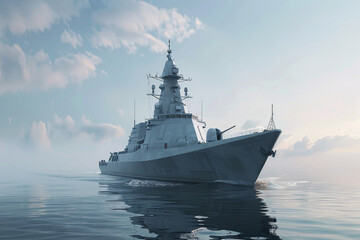 Fototapeta na wymiar 3D render of a Type destroyer in placid waters, with a focus on its sleek design and modern warfare elegance