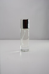 clear glass perfume bottle with silver 