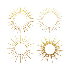 Sunburst gold vintage explosion. Handdrawn vector Design, magical Element. Fireworks collection. Bohemian sunrays linear icons and symbols for decoration - 779684512