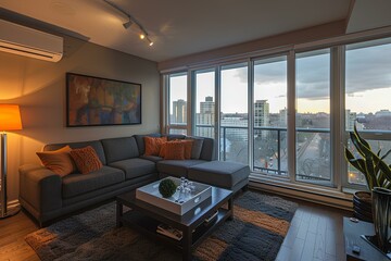 Fototapeta premium A living room filled with furniture and a large window