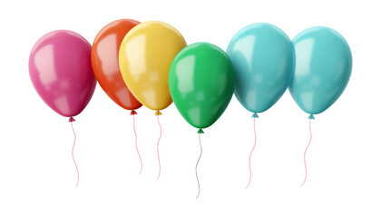 red orange yellow green and blue colorful balloons isolated on transparent background cutout