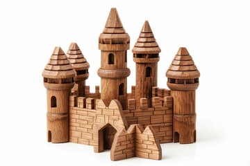 Wooden toy castle on white background