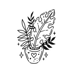 houseplant, plant. Vector illustration. Self care concept Doodle cute style
