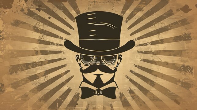 A vintage silhouette of a top hat, mustaches, monocle, and bow tie is offered in vector illustration, with shadows and backgrounds on separate layers for easy editing