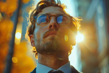 A composition that artistically represents a professional person in a moment of contemplation or decision-making