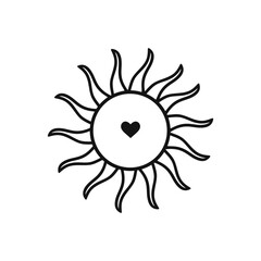 Sun doodle logo with hear. Bohemian hand drawing, esoteric sketch. Vector illustration - 779685152