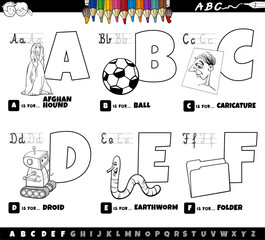 educational cartoon alphabet letters set from A to F color page - 779685552