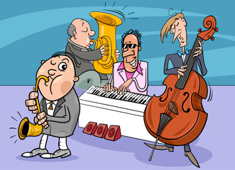 musicians characters performing jazz music