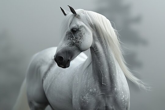 Photo of horse, black and white minimal 