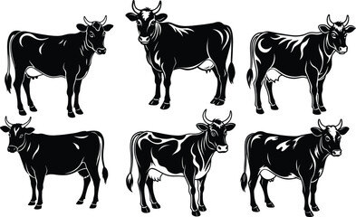 Set of Cow Silhouette Vector Illustration