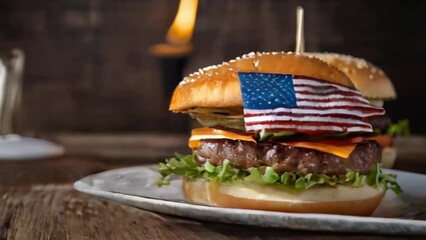 Beef burger with American Flag, for USA Independence Day	