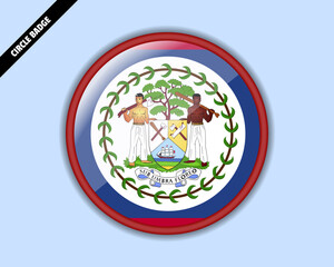 Belize flag circle badge, vector design, rounded sign with reflection