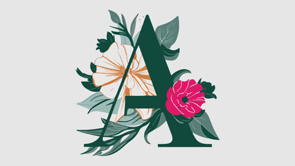 Floral Monogram: Vector Design of Letter A with Flowers on White Background