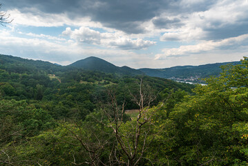 Beuutiful scenery of Ceske stredohori mountains vithe hilss above Labe river valley