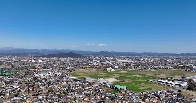 空撮 - 群馬県 太田市 市街地 日本の都市風景 観光 ビジネス 右ドリー