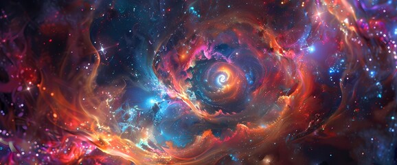 Liquid nebulae swirl and twirl, their neon tendrils intertwining in a mesmerizing dance that...