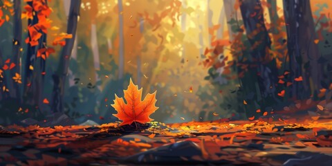 autumn leaf fall autumn landscape yellow-red leaf Generative AI - obrazy, fototapety, plakaty