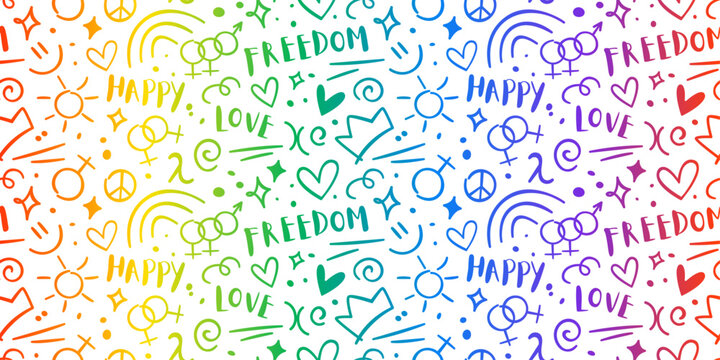 Seamless pattern for pride month. LGBTQ relationships, bisexual and same-sex love concept. 
