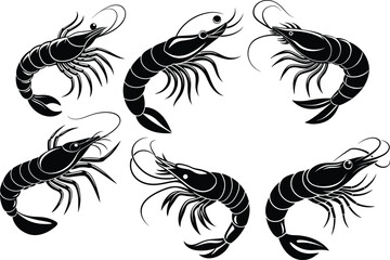 Set of Shrimp Silhouette Vector Illustration